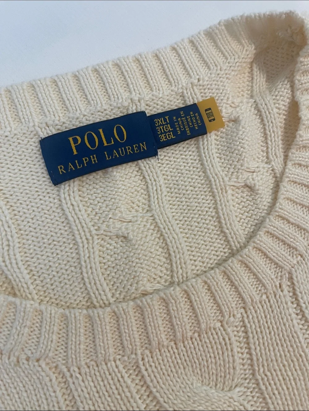 Polo Ralph Lauren .| Mens Cotton Ivory Cable knit Sweater Sz 3XLT
